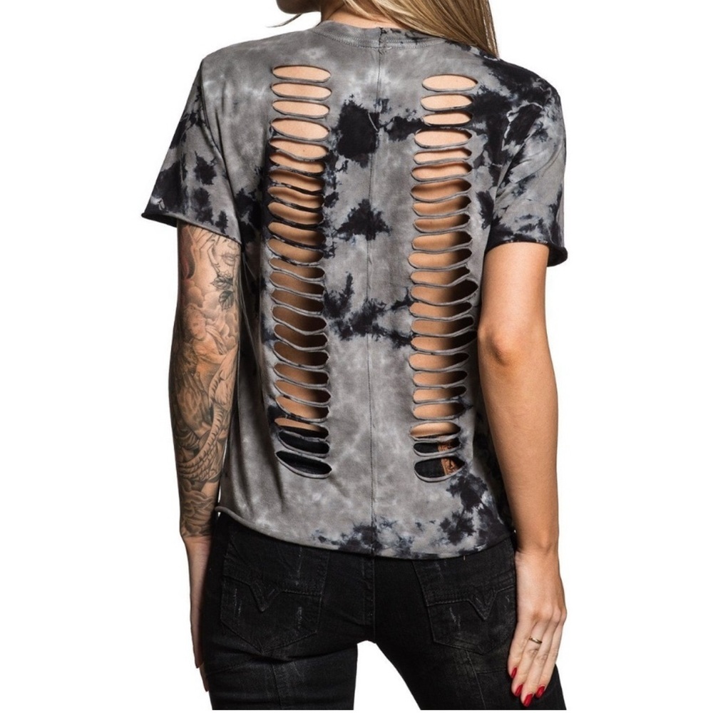 Affliction Standard series Cotton Dip Dye Black and Gray Cut-Out Back Tee Size M